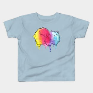 Rainbow Watercolor Drip Pomeranian Kids T-Shirt